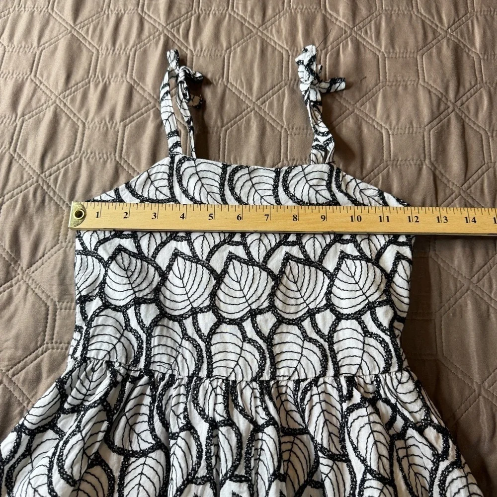 Janie and Jack Girls Dress Size 8 Black White Embroidered Eyelet Tie Strap Cotto